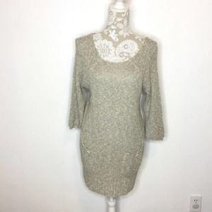 FREE PEOPLE Open Knit Tunic Cream Tan SMALL tt025